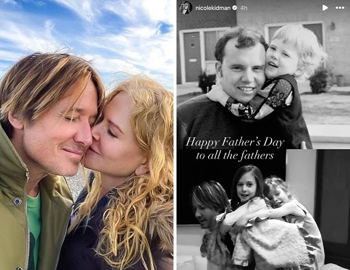 Father's Day 2026 posts: Nicole Kidman kissing Keith Urban, and a Happy Father's Day collage with vintage photos.