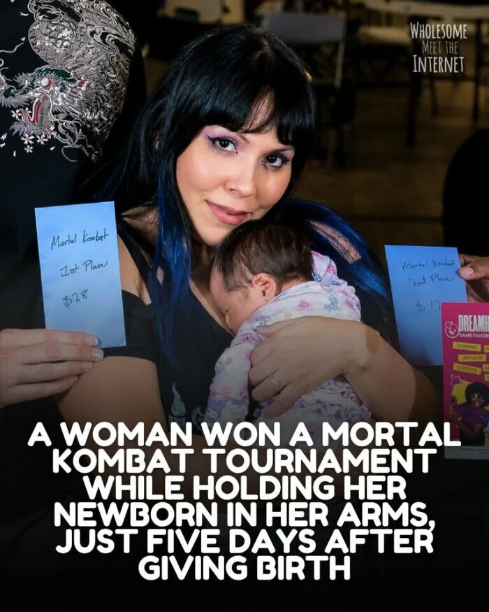 Woman won a Mortal Kombat tournament while holding her newborn five days after birth
