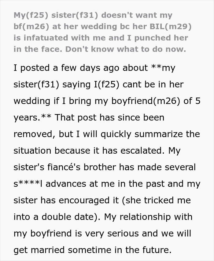 Text about sister, boyfriend, and creepy BIL causing wedding conflict Text about sister, boyfriend, and creepy BIL causing wedding conflict