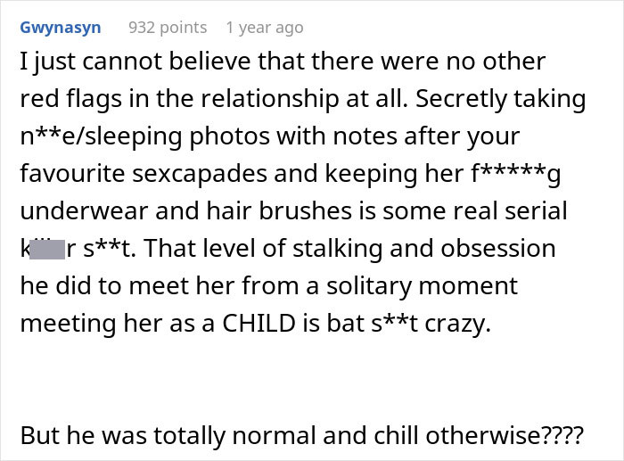 A social media comment expressing worry for a woman who finds her husband's memory box and stalkerish tendencies. A social media comment expressing worry for a woman who finds her husband's memory box and stalkerish tendencies.