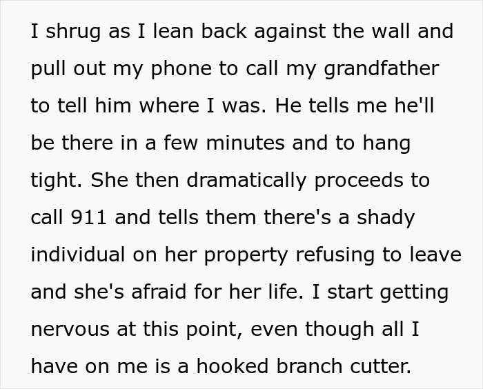 A screenshot of text describing an entitled mom calling cops for trespassing, escalating the conflict. A screenshot of text describing an entitled mom calling cops for trespassing, escalating the conflict.