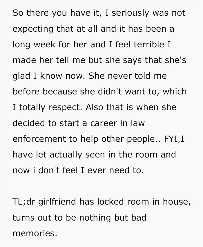 Text revealing emotional impact and reason behind locking spare bedroom due to trauma Text revealing emotional impact and reason behind locking spare bedroom due to trauma