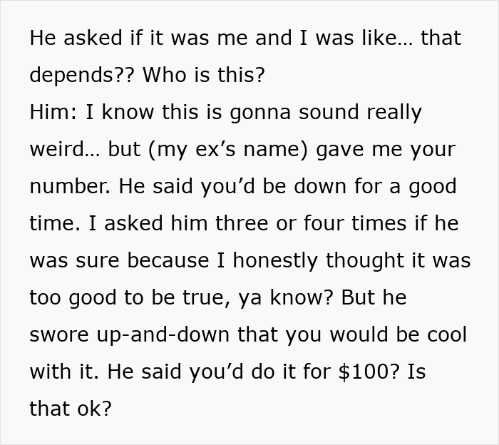 Screenshot of text revealing how an ex tried to embarrass a woman, but it ended up backfiring on him.