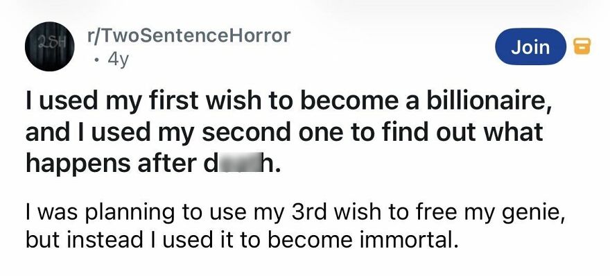 Short spine-chilling story about wishes and becoming immortal with a dark twist