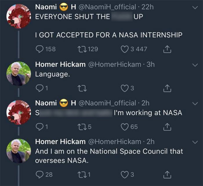 Social media argument about NASA internship and life mistakes