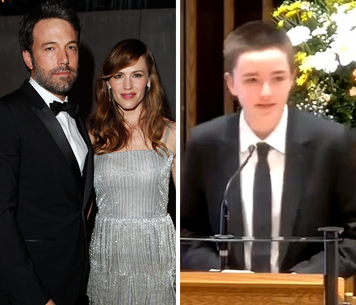 Actors Jennifer Garner and Ben Affleck with transgender child speaking at event