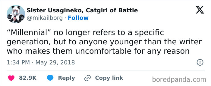 Tweet about millennials no longer defined by specific generation