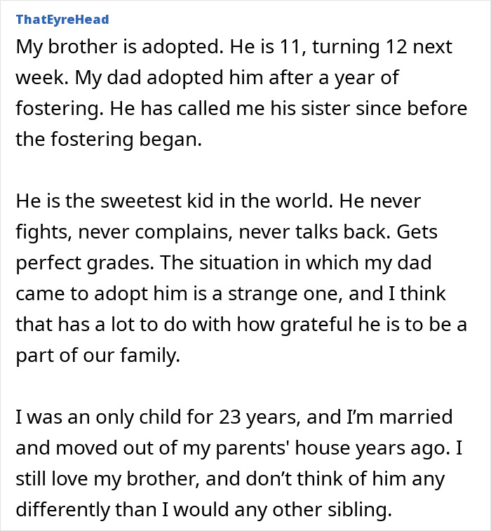 A screenshot of a personal story about adoption, showcasing how a family chose a son and embraced him.