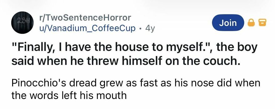 Short horror story featuring Pinocchio's growing dread