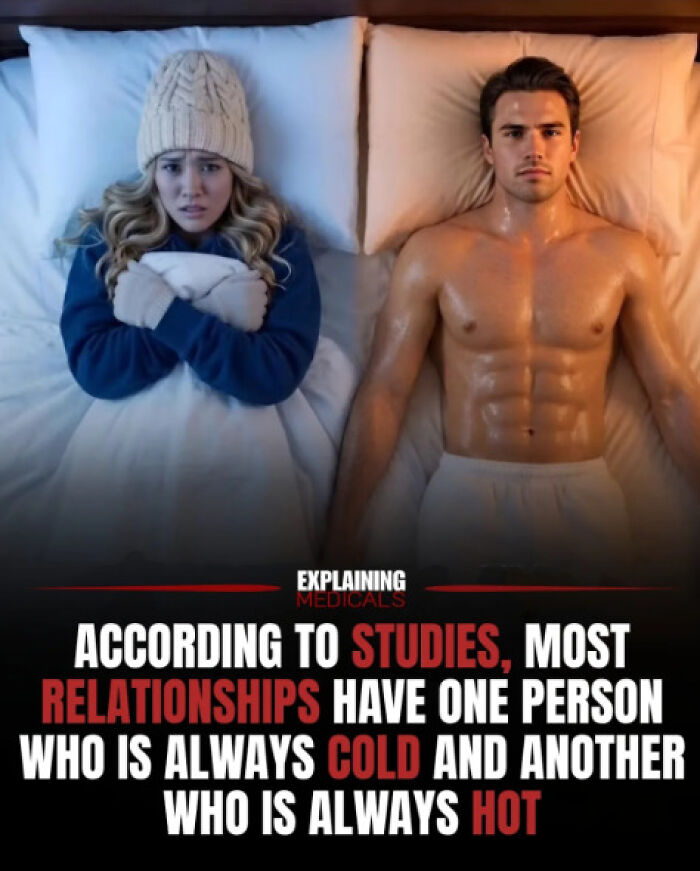 Couple in bed representing studies on relationships with one person cold one hot