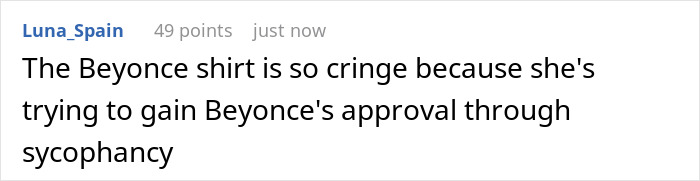 Comment criticizing Meghan Markle's Beyonce shirt for seeking Beyonce's approval