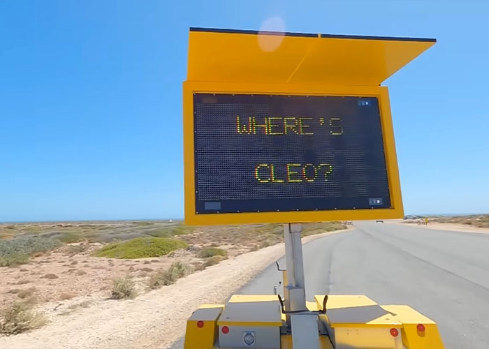 Highway sign asking where is Cleo during missing girl investigation Highway sign asking where is Cleo during missing girl investigation