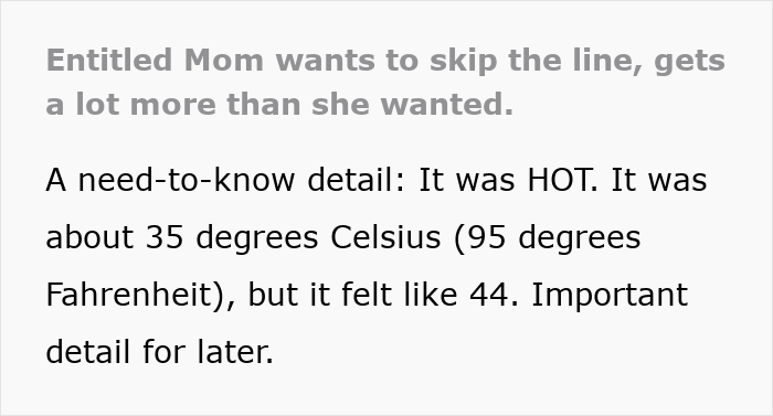 Screenshot of text about an entitled mom's parenting fail and hot weather leading to getting arrested. Screenshot of text about an entitled mom's parenting fail and hot weather leading to getting arrested.