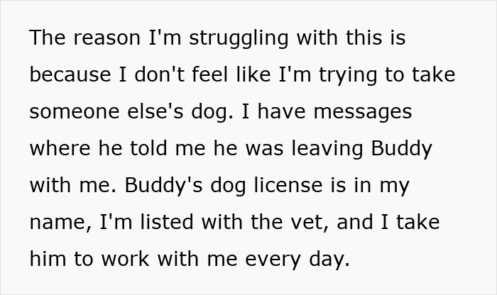 Text about struggle over shared dog custody after breakup Text about struggle over shared dog custody after breakup