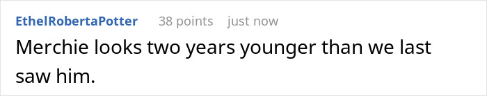 Comment noting Merchie looks younger since last seen