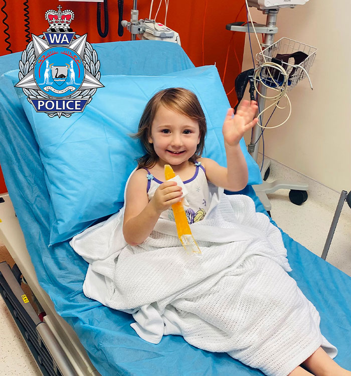 Smiling 4-year-old girl in hospital bed after being found safe Smiling 4-year-old girl in hospital bed after being found safe