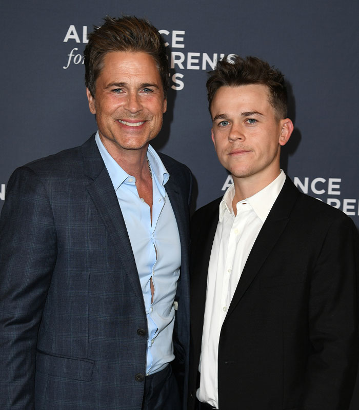 Rob Lowe and son John Owen Lowe at an event, a famous dad-son duo who are clones of each other.