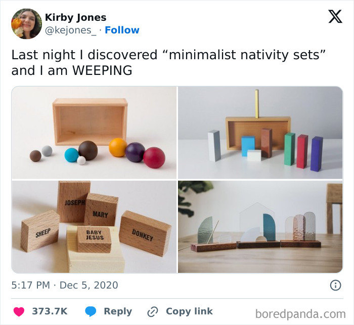 Minimalist nativity sets with simple wooden and geometric shapes in a creative design concept