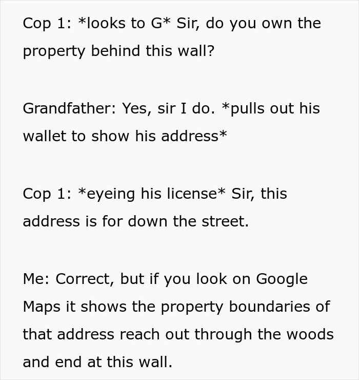 Grandpa shows his address to the cop, proving ownership to the property, debunking the entitled mom's claim. Grandpa shows his address to the cop, proving ownership to the property, debunking the entitled mom's claim.