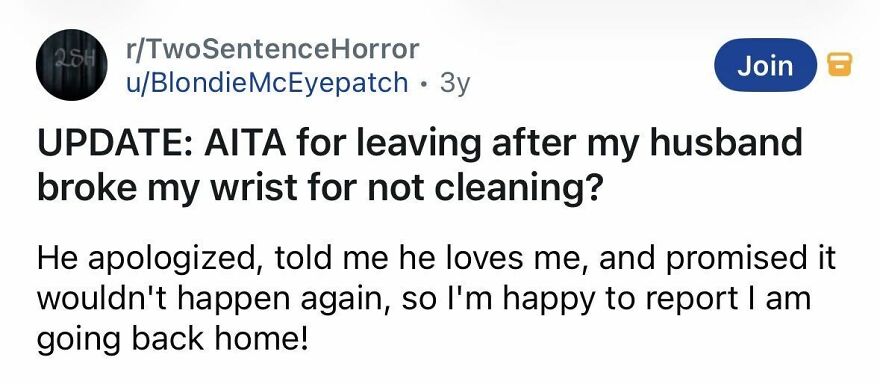 Short spine-chilling story about a husband apologizing after breaking wrist for not cleaning