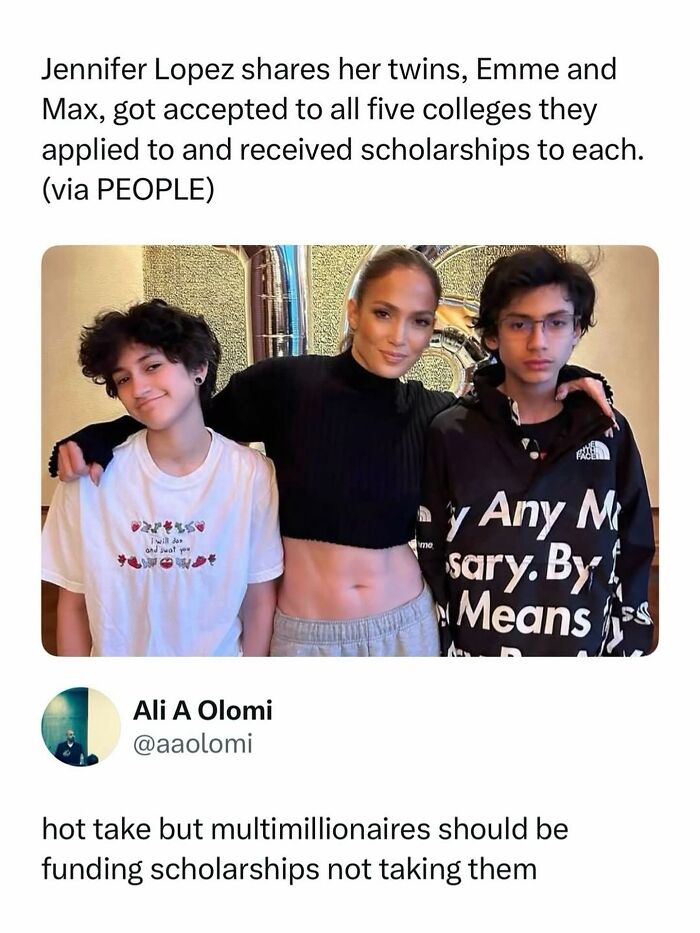 Jennifer Lopez, Emme, and Max in a pop culture post about their college scholarships, bringing good vibes.