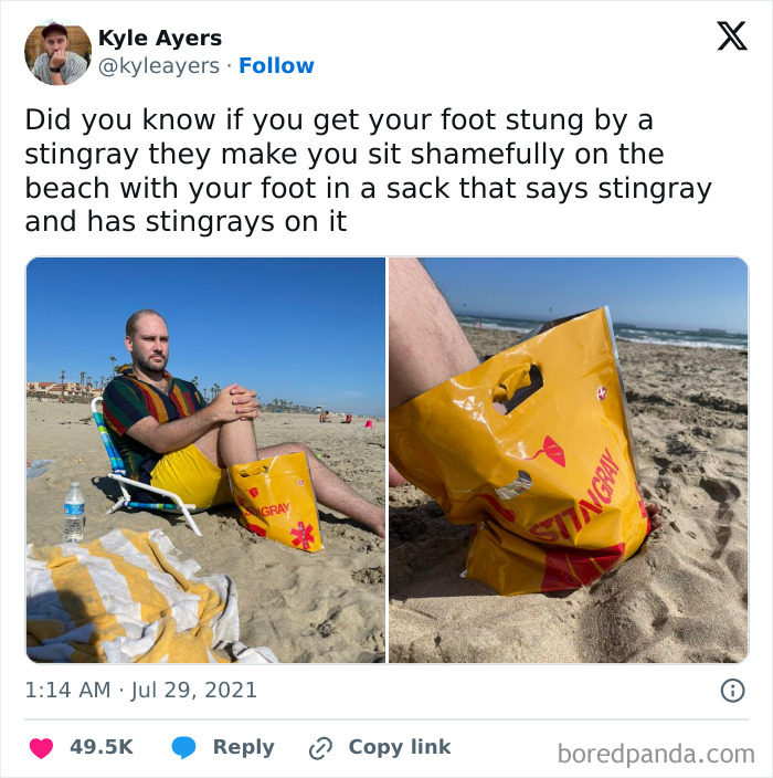 Cringe fail with foot in stingray sack at the beach