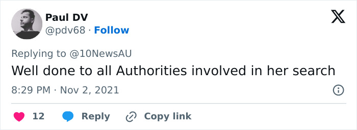 Tweet commending authorities involved in missing girl search Tweet commending authorities involved in missing girl search