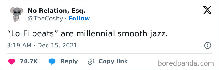 Lo-fi beats described as millennial smooth jazz in tweet