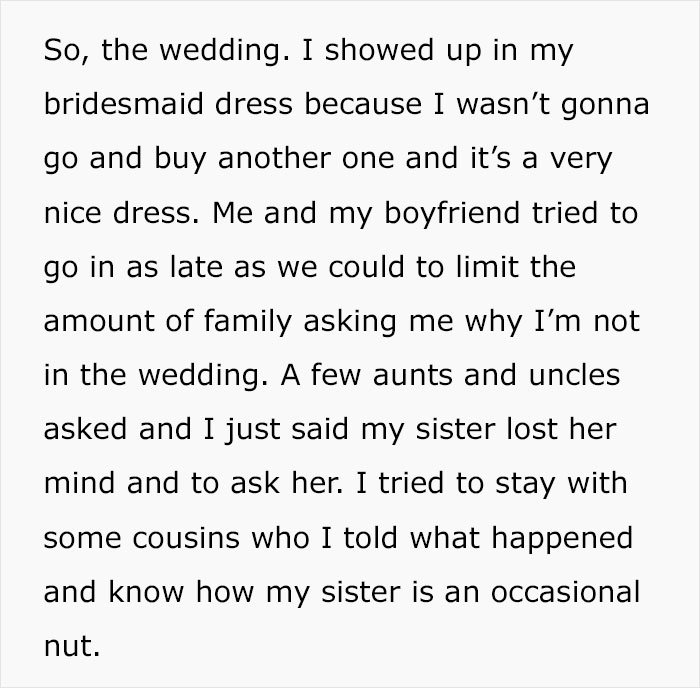 Woman attends wedding in bridesmaid dress and explains family tensions Woman attends wedding in bridesmaid dress and explains family tensions