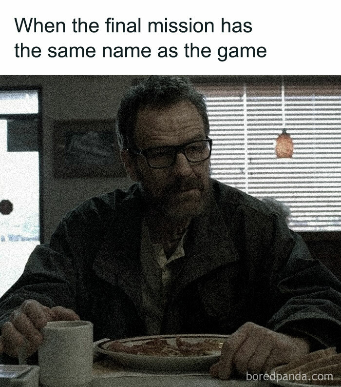 Player reaction meme to final mission named same as the game