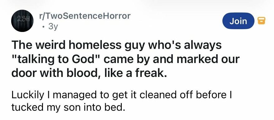 Short spine-chilling story of a homeless man marking a door with blood