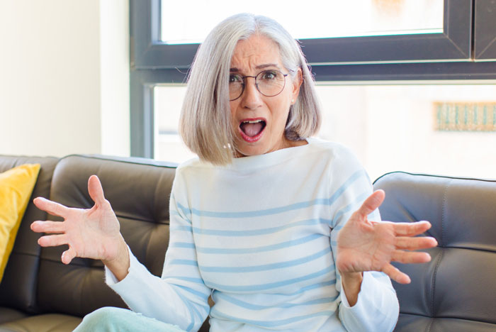 Confused older woman glaring in disbelief raised by Karens