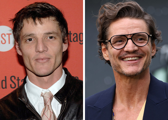 Pedro Pascal before and after, showcasing how men were made for getting older, becoming more attractive.