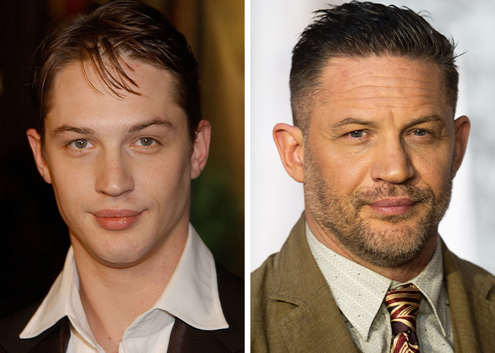 Tom Hardy, an example of men getting older and becoming hunkier, with his refined look over the years.