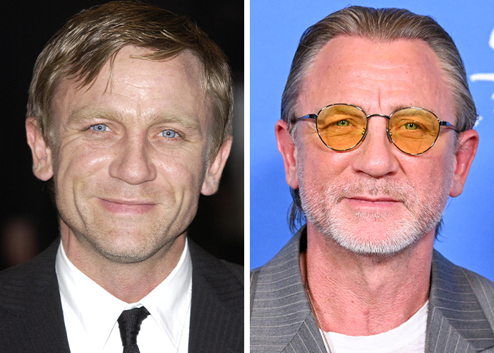 Daniel Craig showing how men getting older can be hunkier, highlighting his transformation over time.