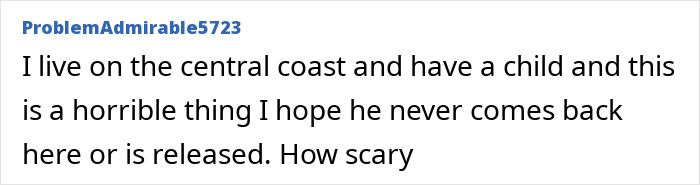 Concerned comment from a Central Coast resident about offender release
