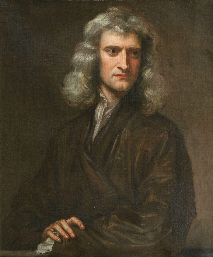 Portrait painting of Isaac Newton, a romanticized historical figure