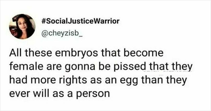 Feminist post on female embryos having fewer rights than eggs