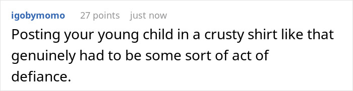 Comment criticizing Meghan Markle for dressing her young child in a crusty shirt