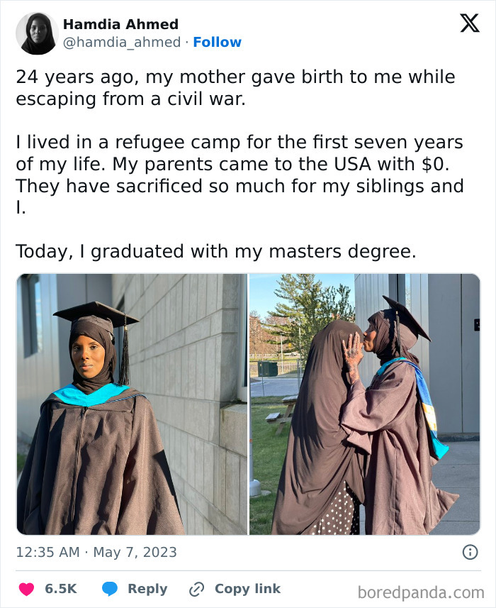 A woman in a graduation gown, with her mother, celebrating a master's degree, a soul-healing post.