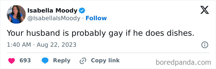 Tweet about men and dishwashing highlighting a controversial take on male behavior