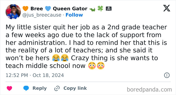 Second grade teacher quits due to lack of support from administration