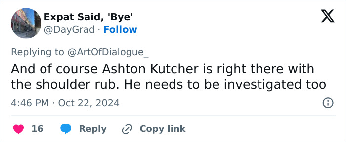 Expat Said, 'Bye' mentions Ashton Kutcher's troubling history with Lilo & Stitch actress.