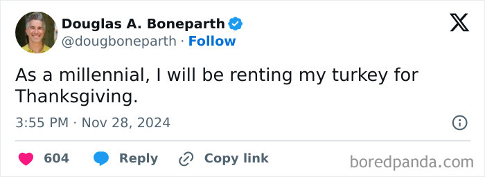 Millennial renting turkey for Thanksgiving reveals harsh truth
