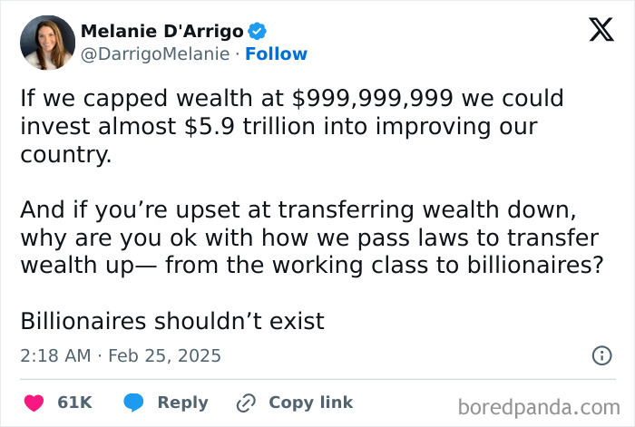 Tweet discussing billionaire wealth cap and wealth transfer issues