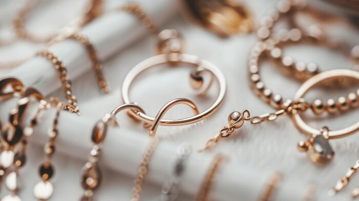 A close-up of various gold and silver necklaces and bracelets, highlighting intricate jewelry designs and disturbing things people learned about their friends.