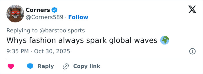 A social media post from Corners about a Gen Z fashion trend: Whys fashion always spark global waves, Oct 30, 2025.