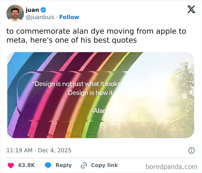 Creative design quote by Alan Dye on colorful background for designer inspiration