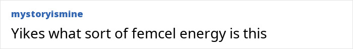 A screenshot of a comment saying Yikes what sort of femcel energy is this, related to the man traumatized by fake photos. A screenshot of a comment saying Yikes what sort of femcel energy is this, related to the man traumatized by fake photos.