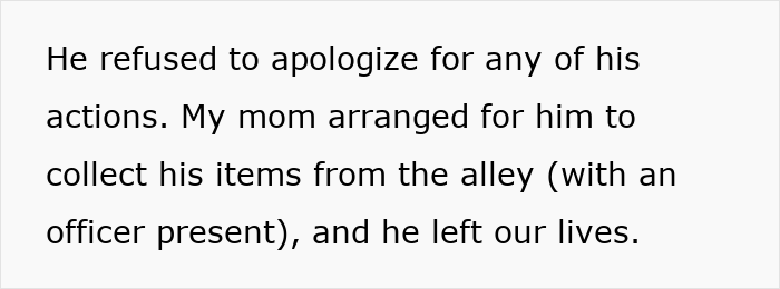 Cheater stepdad refuses to apologize, collected items with officer, part of siblings' brutal revenge. Cheater stepdad refuses to apologize, collected items with officer, part of siblings' brutal revenge.